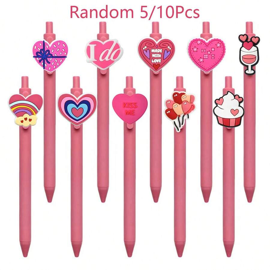 5/10pcs Random Heart-Shaped Ballpoint Pens, Creative Valentine's Day Ballpoint Pens, Holiday And Party Gift Pens - Multicolor - View 1