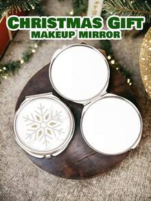 1pc Merry Christmas Limited Edition Portable Double-Sided Mirror 1x High Definition Flat Makeup Mirror Holiday Gift Cute Style Portable Small Mirror Santa Claus / Christmas Tree Multiple Options Available - Multicolor - View 4