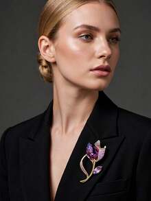 Cross-Border Luxury Purple Crystal Tulip Brooch, Alloy Rhinestone Flower Pin, Suit Coat Dress Accessory Corsage - Multicolor - View 1