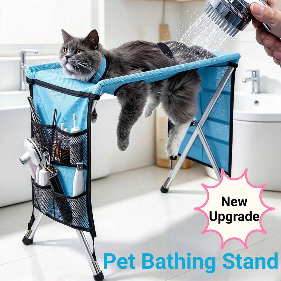 New Upgrade Pet Grooming Table Heightened Foldable Grooming Hammock Stainless Steel Cat Dog Bathing Rack Anti-Struggle And Anti-Scratch Quick Dry Mesh Nail Trimming Hair Brushing Bed For Small Medium Pets - one-size - View 1