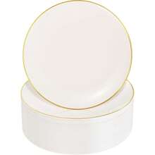 10pcs White Gold Rim Dinner Plates, Smooth Surface, Perfect For Dinner, 10-Person Service Dinnerware Set - White - View 1