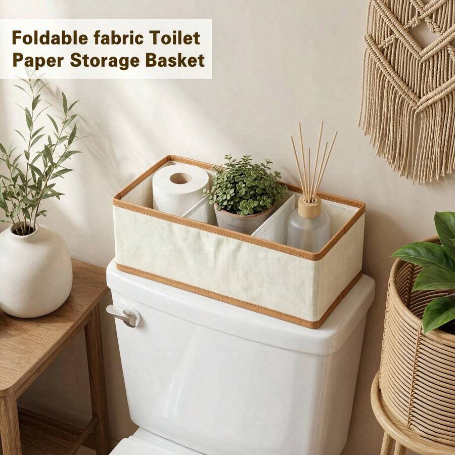 OrdoVault 1pc Multi-Functional Paper Towel Holder, Paper Towel Basket, Bathroom Accessory, Foldable, Large Capacity, Compartmentalized Storage, Suitable For Home, Bathroom, Desktop, Office, Dormitory Storage And Organization Of Sundries, Toilet Paper, Etc., Ideal Christmas Gift Choice - Apricot - View 1