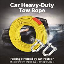 1 Set 5m 5T Heavy Duty High Strength Wear-Resistant Nylon Car Tow Rope, Universal Emergency Vehicle Rescue Tow Strap, Bright Yellow Flat Webbing, Includes 2 Metal D-Shaped Shackles, Suitable For Cars, SUVs, Trucks, Off-Road Rescue - A - View 5
