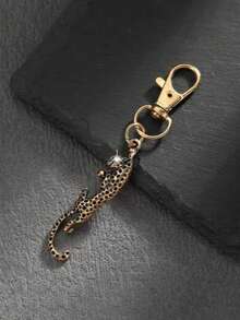 1pc Fashion Silver/Gold Alloy Rhinestone Leopard Shaped Keychain, Car Bag Pendant, Metal Creative Charm - A - View 4