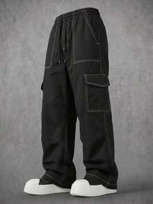 Men's Pants Spring/Autumn Fashion Multi-Pocket Design Men's Cargo Long Pants College Style Commuter Men's Long Pants - Black - View 3