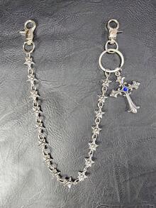 Cross Pants Chain Waist Chain Lobster Clasp Pendant Wallet Chain Vintage Chain Double Layer Chain Hip Hop Punk Jeans Chain Pocket Chain Men's Key Chain Multi-Element Pants Chain - Ancient White K - View 12