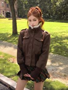 French Vintage Old Money Style Elegant Coffee Color Fur Collar Short Jacket Women Autumn Winter High-End Warm Overcoat - Brown - View 3