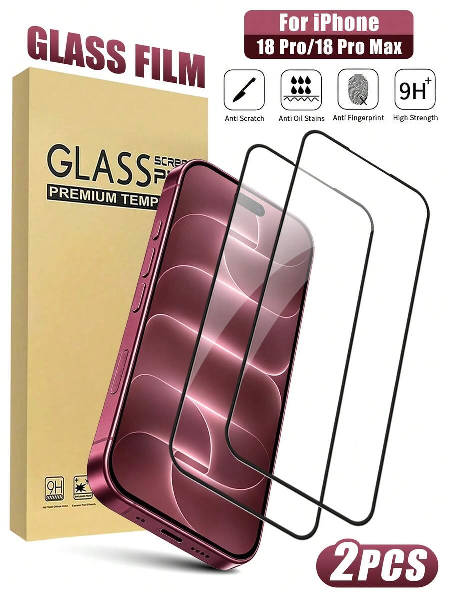 2入裝 HD 鋼化玻璃螢幕保護貼,附絲印邊框,相容 iPhone 18 Pro/18 Pro Max/Duo/17 Pro Max/17/17 Pro/17 Air/16 Pro Max/16/16 Pro/16 Plus/15/14/13/12/11 Pro Max 及其他機型,9D 硬度、絲印黑色邊框、防指紋、防眩光、耐刮,全螢幕覆蓋,觸感滑順,無氣泡安裝 - 無色 - 查看 1