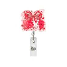 1pc Glitter Valentine's Day Heart Letter Bow Retractable Badge Reel Acrylic Rotating Badge Clip - Multicolor - View 15