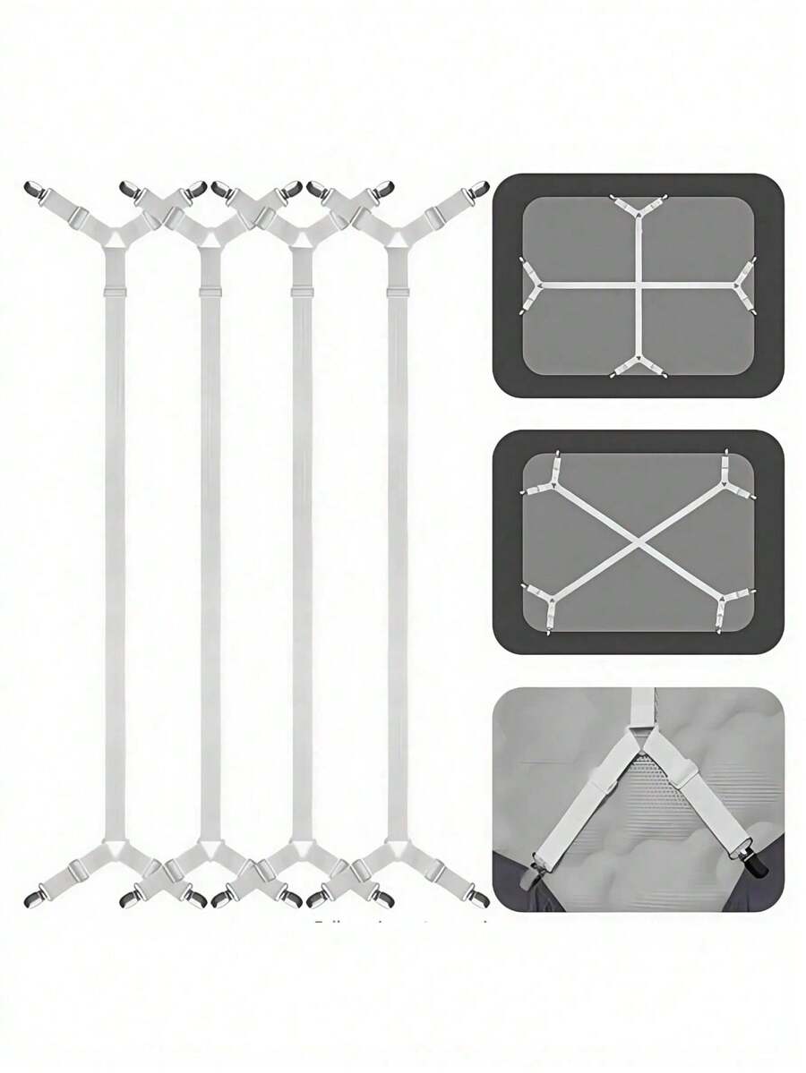 2 Pcs 4 Clips Adjustable Bed Sheet Quilt Fasteners, Adjustable Triangle Strap Elastic Gripper Suspenders For Bed Sheets, Mattress Covers, Sofa Cushion, Sofa Cover Buckle, Quilt Clips And Metal Clips - Black - View 1