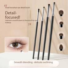1 Set 4pcs Horse Hair Pressed Line Makeup Brushes, Small Pointed Makeup Brush, Angled Eyeshadow Brush, Portable Makeup Blending Brush - Black - View 2