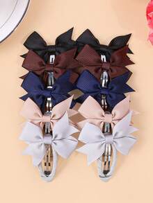 10pcs Multiple Colors Striped Ribbon Bow Hair Clips For Little Girls, Sweet Bowknot Barrettes Kids Daily Party Hair Accessories - Multicolor - View 9