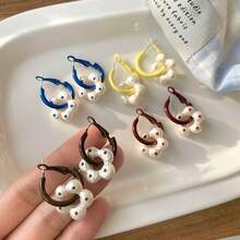 1 Pair Sweet Enamel Polka Dot Flower Stud Earrings, Fashionable Contrast Color Earrings, Cute Earrings For Women - Multicolor - View 3