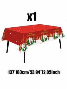 Taplak Meja Natal Persegi Panjang dengan Permukaan Foil, Ukuran 54*72/54*108 Inci, Motif Santa Claus, Pohon Natal, dan Kepingan Salju Berwarna Merah & Hijau, Cocok untuk Makan Malam Liburan, Pertemuan Keluarga, dan Pesta Natal - Taplak meja Natal A - View 9