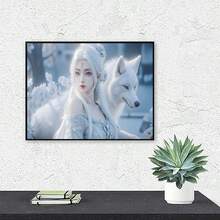 Adult Diamond Art Painting Set, White Wolf Woman Full Round Diamond Painting, DIY Handmade Kit (Unframed, Multiple Sizes) - round diamond - View 2