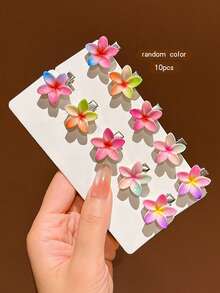 10pcs Random Color Sweet Style Flower Hair Clips, Suitable For Daily Use Hair Accessories - Multicolor - View 5