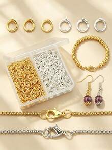 400pcs/600pcs/800pcs/1000pcs/Box DIY Connecting Rings Parts Approx. 10mm/8mm/7mm/6mm/5mm Round Rings Suitable For DIY Jewelry Making, Beaded Accessories, Pendant Necklace Connectors, Bag Chain Connecting Rings, Earring Open Jump Rings, DIY Handmade Jewelry Accessories Making Materials - Gold + Silver - View 1