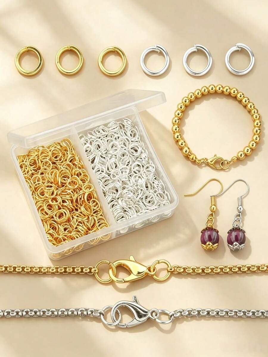 400pcs/600pcs/800pcs/1000pcs/Box DIY Connecting Rings Parts Approx. 10mm/8mm/7mm/6mm/5mm Round Rings Suitable For DIY Jewelry Making, Beaded Accessories, Pendant Necklace Connectors, Bag Chain Connecting Rings, Earring Open Jump Rings, DIY Handmade Jewelry Accessories Making Materials - Gold + Silver - View 1