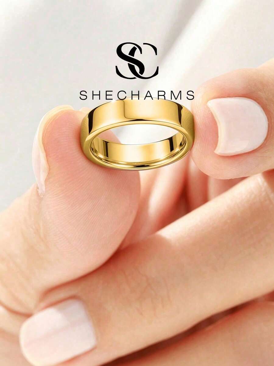 1pc 4mm Minimalist Flat Ring, Suitable For Daily Wear, Party Accessory Or Wedding/Engagement Occasion, High-Quality Ring - Gold - View 1