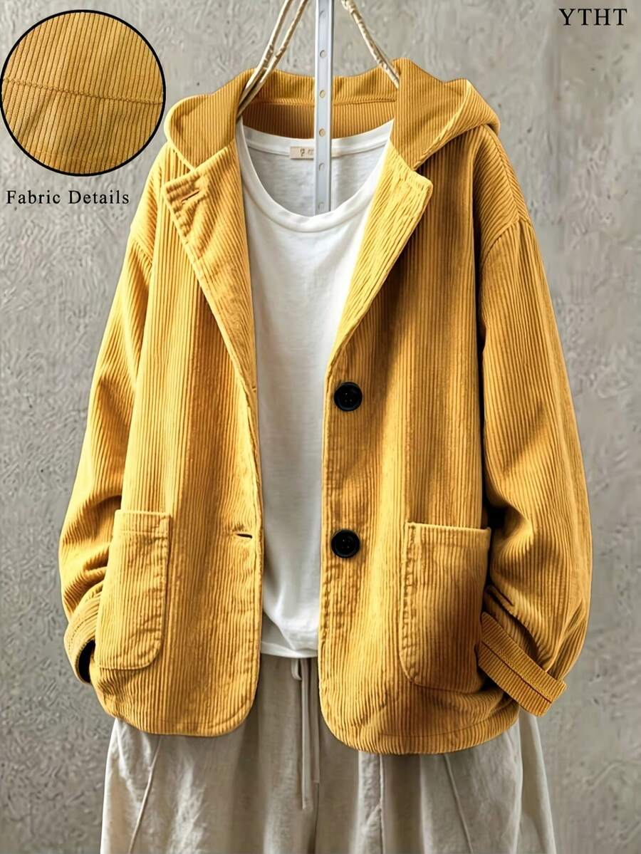 Plus Size Women Solid Color Casual Versatile Blazer - Yellow - View 1