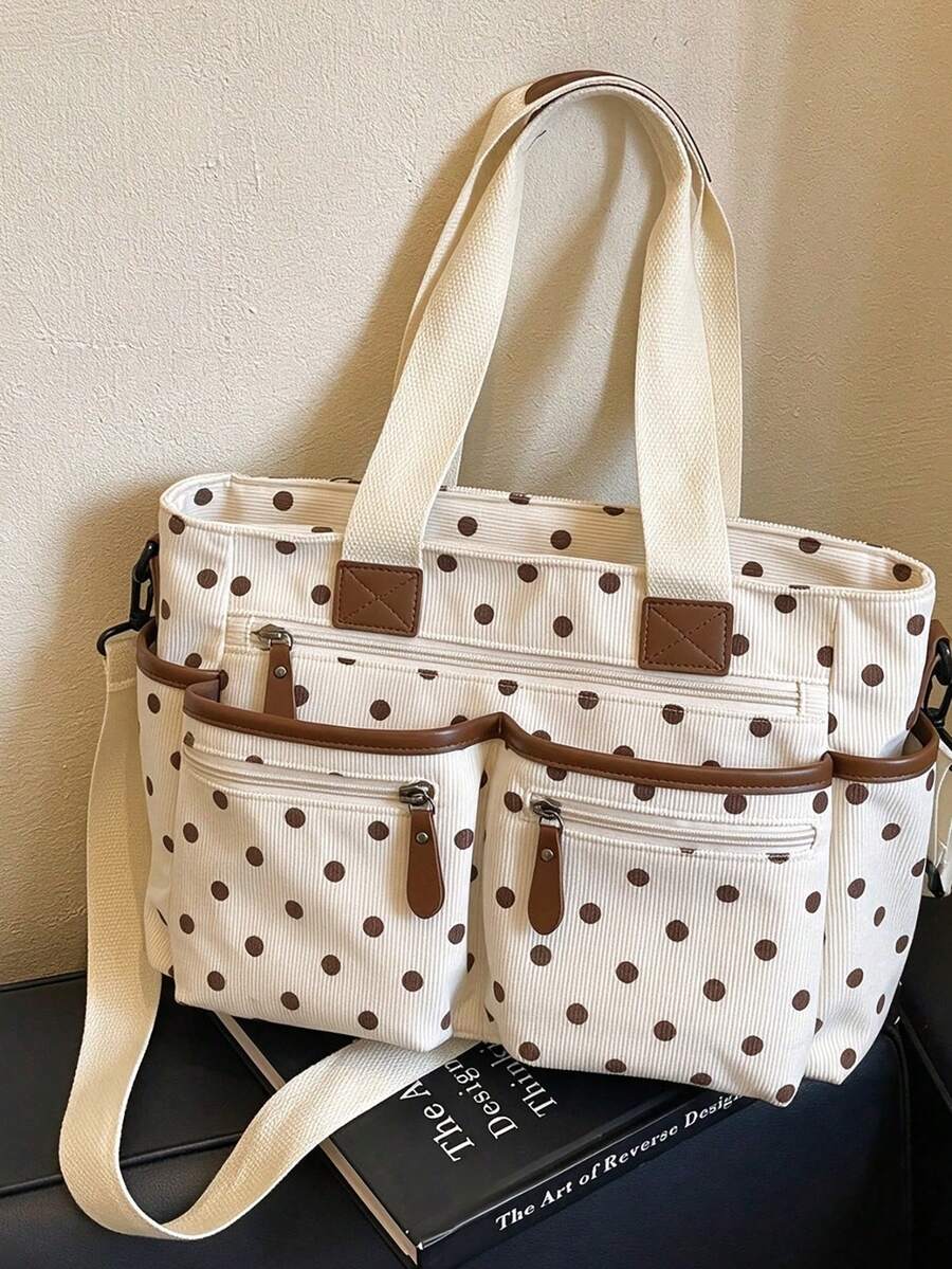 Minimalist Simple Multi-Pocket Multi-Purpose Multi-Strap Tote Bag Shoulder Bag Handbag Crossbody Bag Polka Dot Large Capacity - Beige - View 1