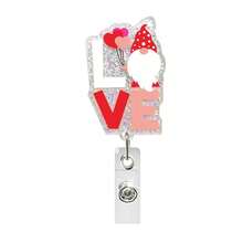 1pc Fun Glitter Pink Heart Acrylic Badge Clip, Valentine's Day Retractable Lanyard - Multicolor - View 13