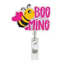 1pc Fun Glitter Pink Heart Acrylic Badge Clip, Valentine's Day Retractable Lanyard - Multicolor - View 14