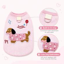 Cute Dog Sweater For Small Dogs And Cats, Soft Knitted Material With Dachshund Pattern And D-Ring Design, Suitable For Yorkshire Terrier, Maltese, Chihuahua, Poodle And Other Pets - Pink - View 5