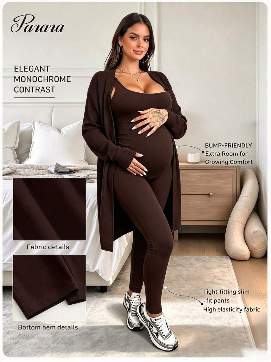 Maternity Jumpsuit, Fashionable, Comfortable, Suitable For Sports And Home Wear Summer Brown - Brown - View 1