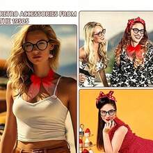 Vintage 1950s Party Set, Set Includes Chiffon Scarf, Polka Dot Headband, Earrings And Gloves - Multicolor - View 4