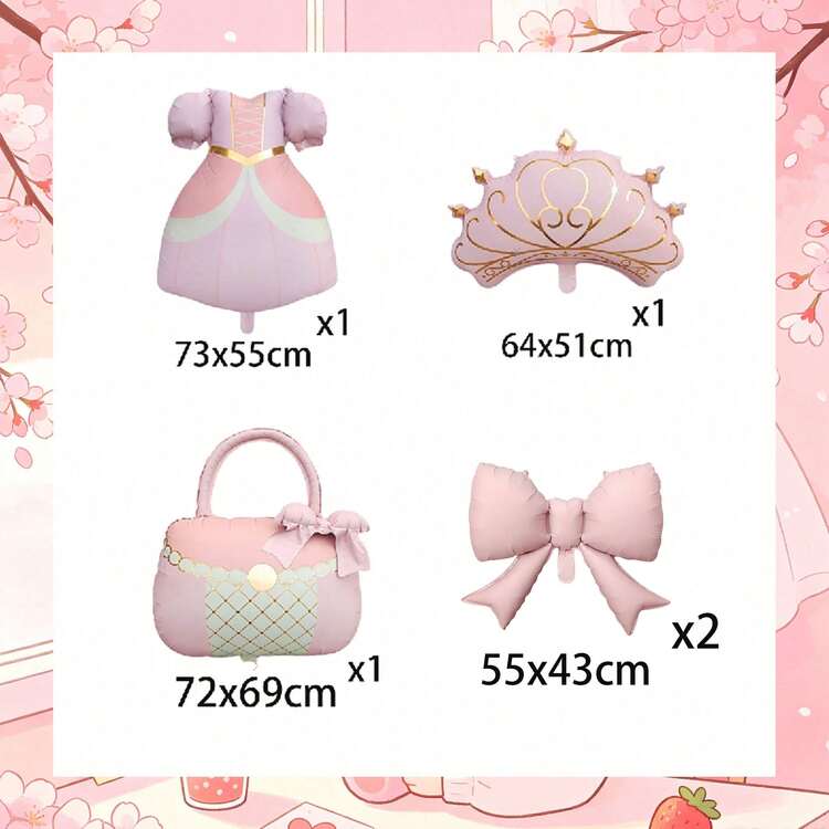 Set Balon Gaun Putri, Termasuk Gaun Putri, Mahkota, Tas Tangan, dan Balon Pita Merah Muda, Hadiah Sempurna untuk Ulang Tahun Anak untuk Menciptakan Suasana Pesta Bertema Putri yang Mendalam - View 2