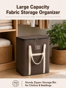 1pc Extra Large Capacity Waterproof Moisture-Proof Fabric Cotton Quilt & Clothing Storage Bag, Dust-Proof Moving Packing Bag, Suitable For Home Organization - Brown - View 7