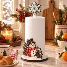 Cross-Border New Arrival Christmas Snowman Wooden Paper Towel Holder, Holiday Decor, Dining Table Centerpiece, Desktop Roll Paper Storage Display - Multicolor - View 2