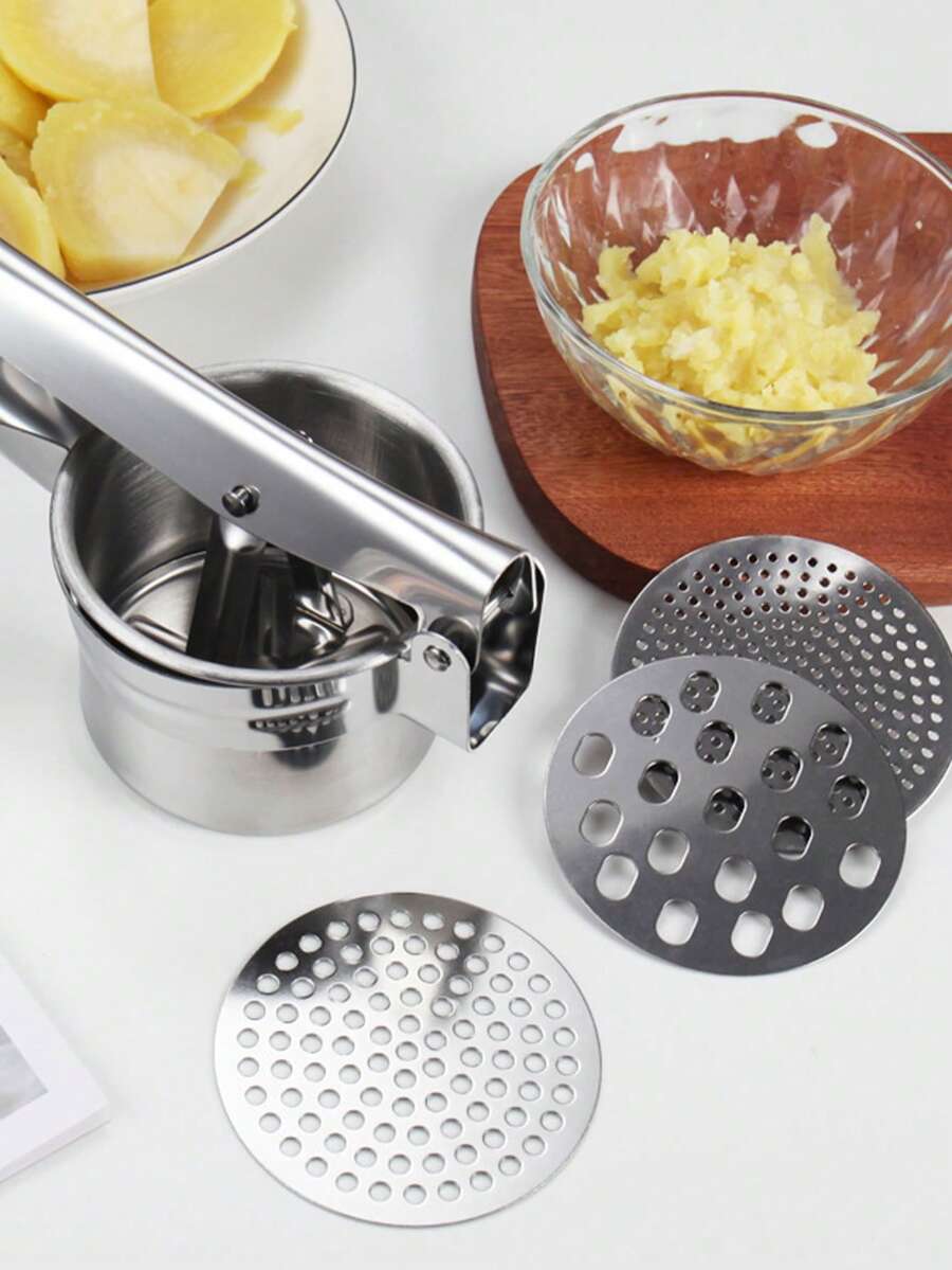 Stainless Steel Potato Masher And Crusher, Professional Kitchen Tool, Suitable For Commercial And Home Use Pressing And Mashing Kitchen Gadget, Can Make Soft And Smooth Potato Mash And Vegetable Puree, Easy To Clean - Silver - View 1
