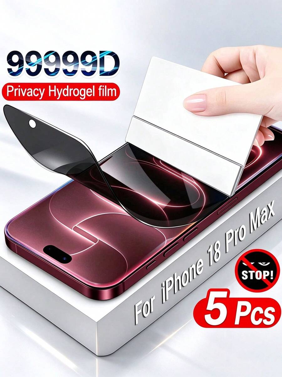 5片裝隱私防眩光防偷窺水凝膠保護膜，適用於 iPhone 18 Pro Max 17 Pro Max 17e 16e 15 14 13 12 11 16 Pro Max 15 Pro Max Plus X XS MAX XR [非鋼化玻璃]