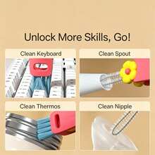 3-In-1 Petal Cup Lid Cleaning Brush, Multi-Function Soft Bristle Gap Brush For Insulated Cup, Pacifier, Keyboard, Dust Removal, Creative Household Kitchen Cleaning Tool - A - View 3