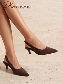 New Women's Fashionable Maillard Solid Color Suede Backless Slip-On Pointed Toe Stiletto Heel Closed Toe French Style High Heel Dark Brown Shoes - Dark Brown - View 2