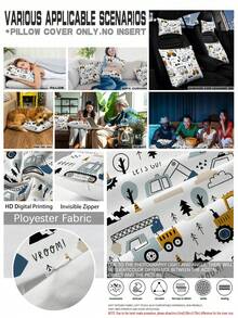 2pcs,Minimalist Construction Vehicle Pillowcase,Home Decor,Gift,Polyester Material,Hidden Zipper,No Filling,Suitable For Home Decor,Living Room Decor,Pillowcase,Cushion Cover,Sofa Decorative Pillow,Pillowcase,Lumbar Pillowcase - Multicolor - View 7