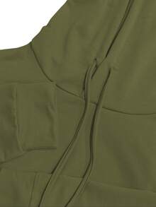 Women's Casual 2 Pieces Set Solid Color Elegant Long Sleeve Hooded Drawstring Pocket Sweatshirt & Straight Leg Pants Set, Lightweight & Soft, Suitable For Spring, Summer, Autumn - Army Green - View 5