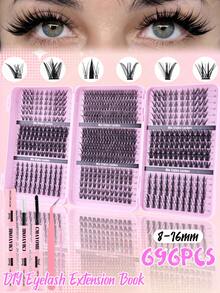 696 Pcs Bulu Mata Individual DIY Tersegmentasi, Campuran 8-16mm, Berbagai Gaya, Gugusan Lembut dan Mengembang, Tampilan Alami dan Bervolume untuk Riasan Latin & Sheer, Kit yang Dapat Digunakan Kembali dengan Lem, Kuas & Pinset untuk Sehari-hari, Kencan, dan Liburan. - MultiWarna - View 2