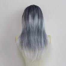 Black & White Gradient Middle Part Long Straight Wig, Versatile Fashion Synthetic Fiber 28inch Full Head Wig For Holiday Party And Stage Performance - Black and White - View 5