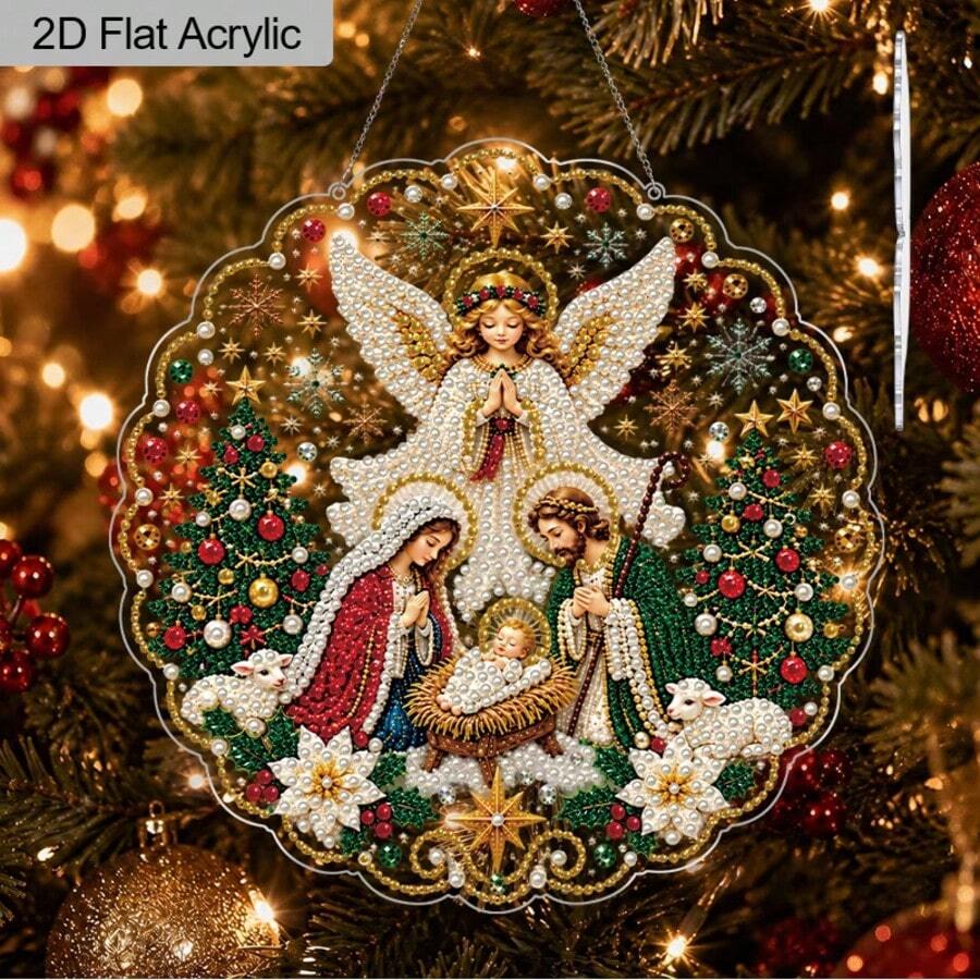 2D Flat Acrylic Christmas Scene Hanging Decor, Christmas Holy Family ...