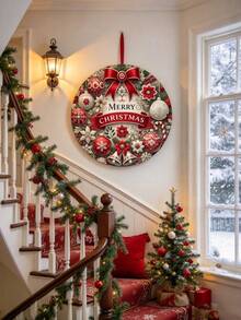 2D Flat Christmas Wall Art Decor Sign, Candy And Wreath Design, Red And White Winter Farmhouse Style, Suitable For Kitchen, Coffee Bar Or Home Decor, Indoor And Outdoor Use, Holiday Wall Decoration - one-size - View 5