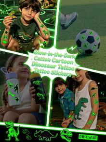 STARTTOOS 10PCS Set Kids Cartoon Glow-In-The-Dark Temporary Tattoo Stickers, 65 Dinosaur Designs, Holiday Gift Party Favor, Waterproof Arm Leg Body Tattoo Stickers - Multicolor - View 5