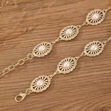 Women's Gold Sun Pattern Waist Chain, Hollow Sun Design Pearl Waist Chain, Bohemian Summer Dress Accessory - Gold - View 3