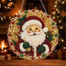 2D Flat Acrylic,1Pc Pearl Diamond Painting,Christmas Santa Claus Round Hanging Ornament,Candy Cane Snowflake Pattern,Suitable For Front Door,Window,Wall,Home Xmas Decor,Christmas Gift - View 6