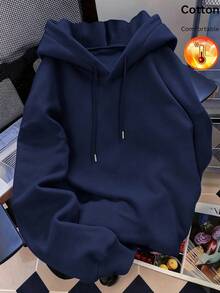 Women's Cotton Sweatshirt, Autumn/Winter Fleece-Lined Long Sleeve Loose Sweatshirt, Ruffle Design - Navy Blue - View 6