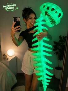 1pc Dinosaur Costume Set, Realistic Dinosaur Skeleton Design, Plush Spine & Skull Headband, Non-Electric, Perfect Gift - Multicolor - View 8