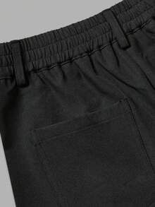 minisummer Women's Autumn High Waist Wide Leg Pants, Elastic Waistband, Metal Button Flap Pockets, Office Suit Trousers - Black - View 4