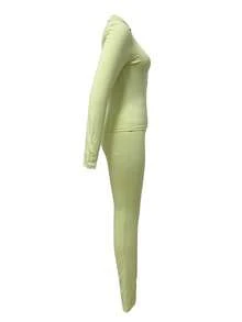 Autumn/Winter European Women's Fashion Cardigan Sexy Slim Fit Zipper Top Loose Wide Leg Pants Set - Mint Green - View 3